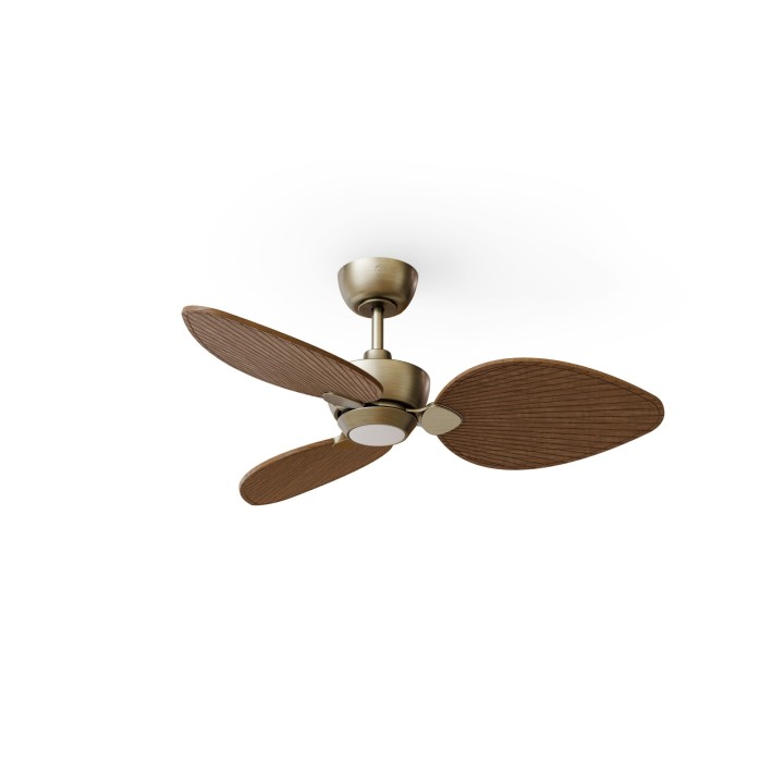 Ventilador ALMA S latón madera media con luz – Sulion