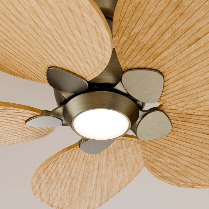 Ventilador ALMA S latón madera media con luz – Sulion