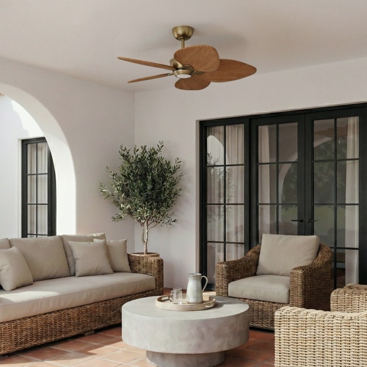Ventilador ALMA S latón madera oscura con luz – Sulion