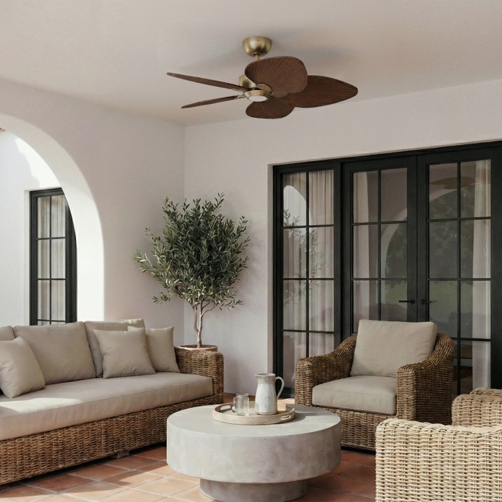 Ventilador ALMA S latón madera oscura con luz – Sulion