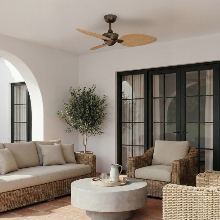 Ventilador ALMA S latón madera clara luz confort – Sulion