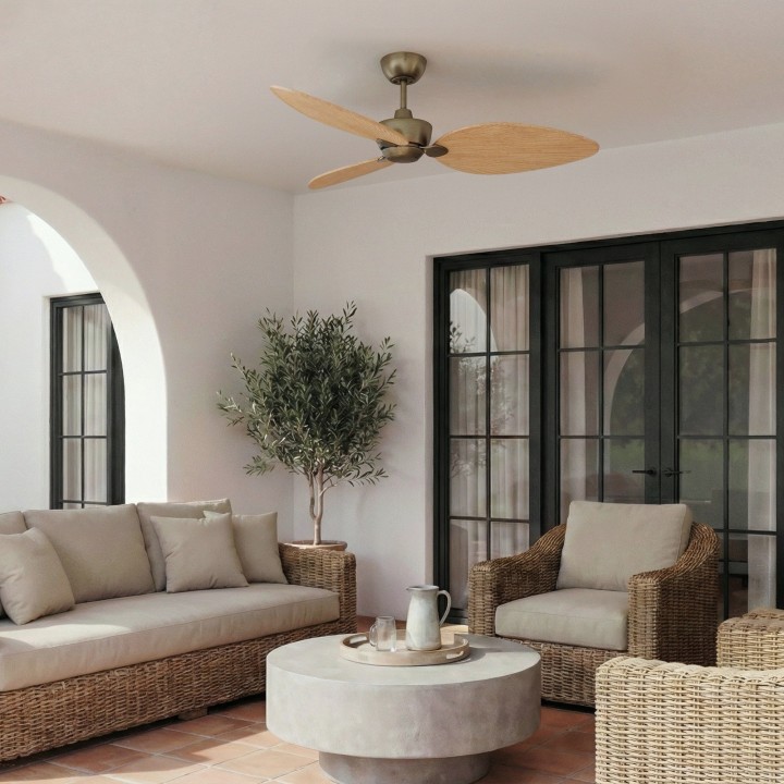 Ventilador ALMA L latón madera clara sin luz – Sulion