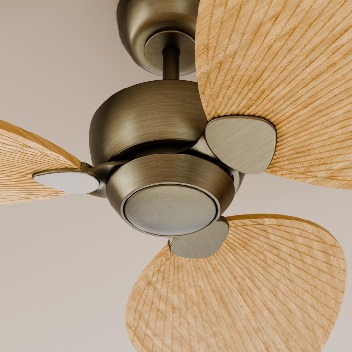 Ventilador ALMA L latón madera clara sin luz – Sulion