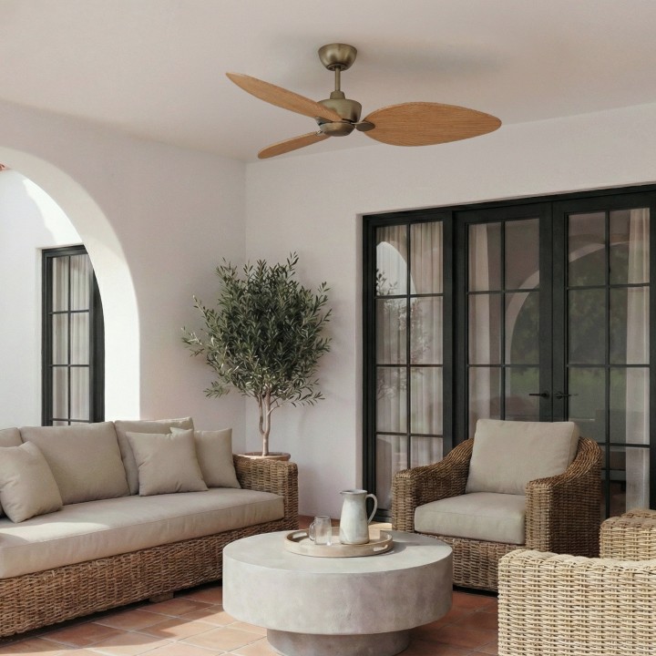Ventilador ALMA L latón madera clara sin luz – Sulion
