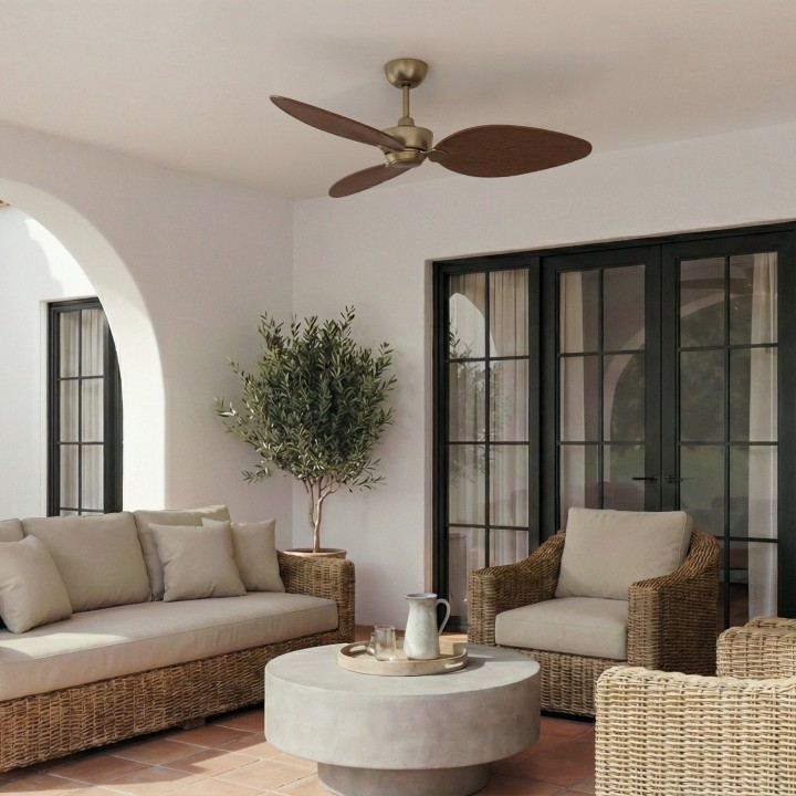 Ventilador ALMA L latón madera media sin luz – Sulion