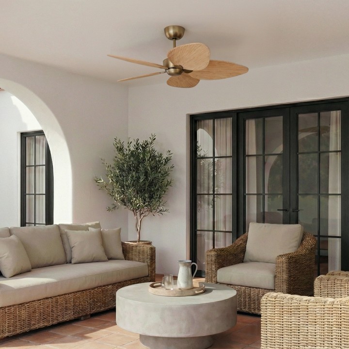 Ventilador ALMA L latón madera media sin luz – Sulion