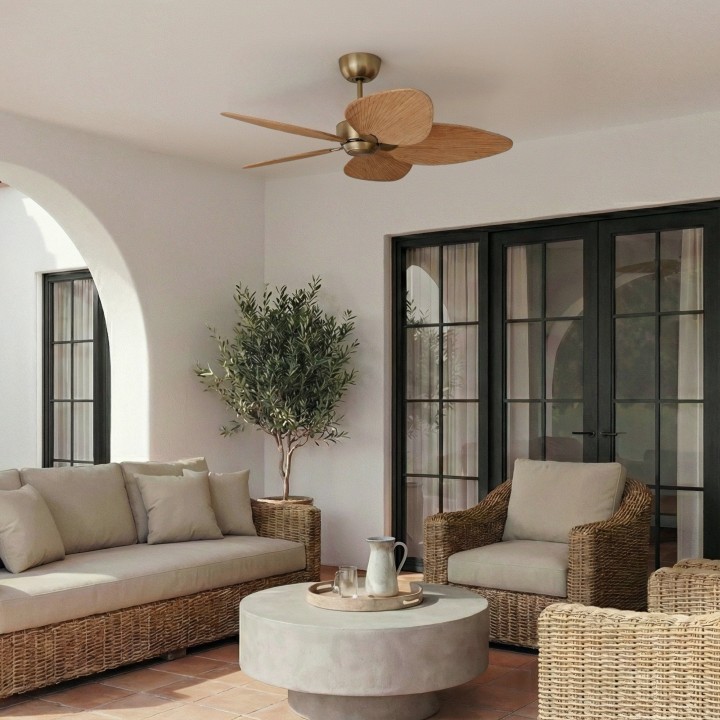 Ventilador ALMA L latón madera oscura sin luz – Sulion