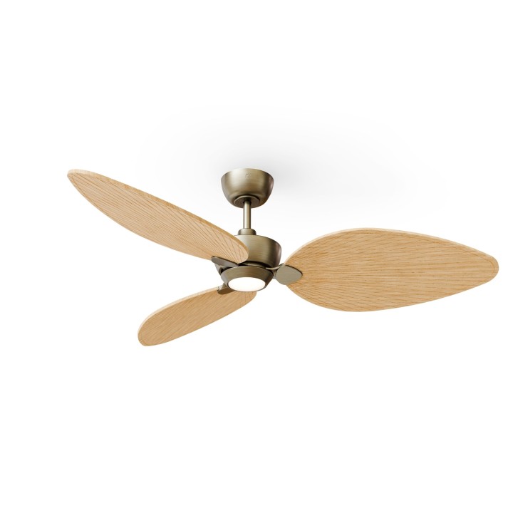 Ventilador ALMA L latón madera clara con luz – Sulion