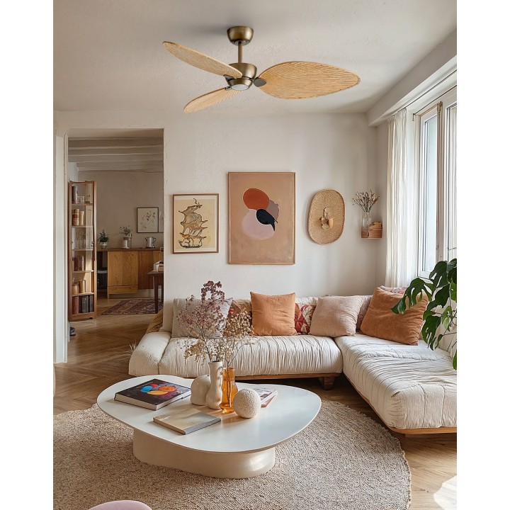 Ventilador ALMA L latón madera clara con luz – Sulion