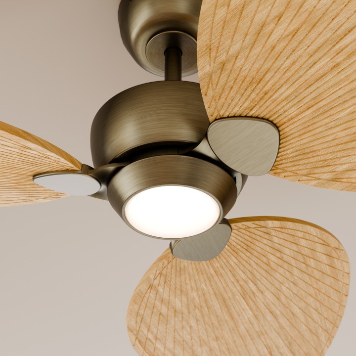 Ventilador ALMA L latón madera clara con luz – Sulion