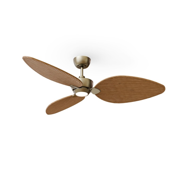 Ventilador ALMA L latón madera clara con luz – Sulion