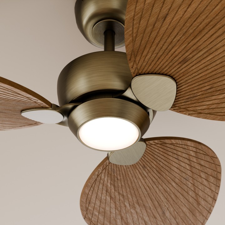 Ventilador ALMA L latón madera clara con luz – Sulion