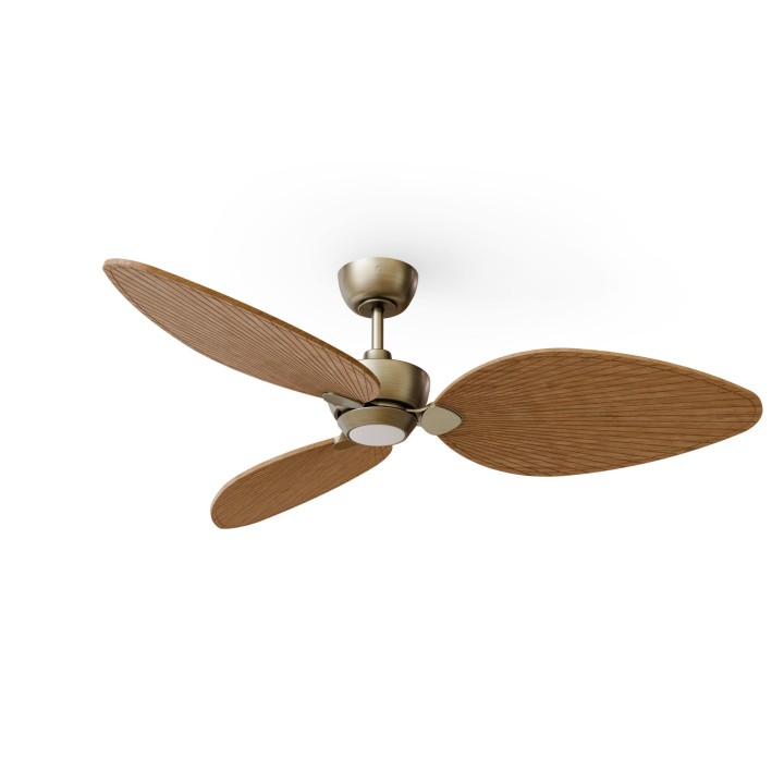 Ventilador ALMA L latón madera clara con luz – Sulion