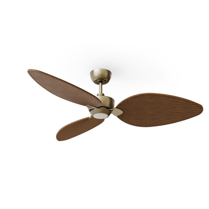 Ventilador ALMA L latón madera media con luz – Sulion