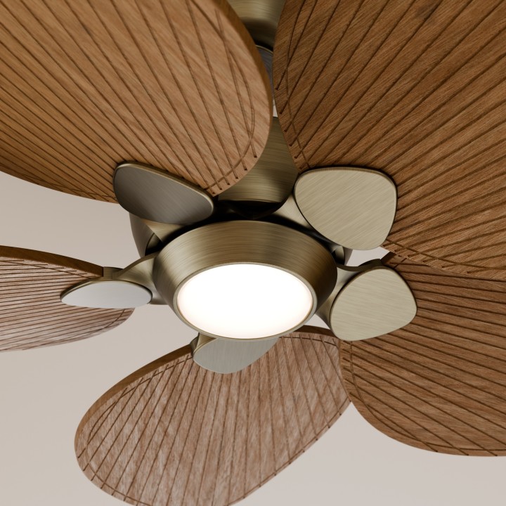 Ventilador ALMA L latón madera oscura con luz – Sulion