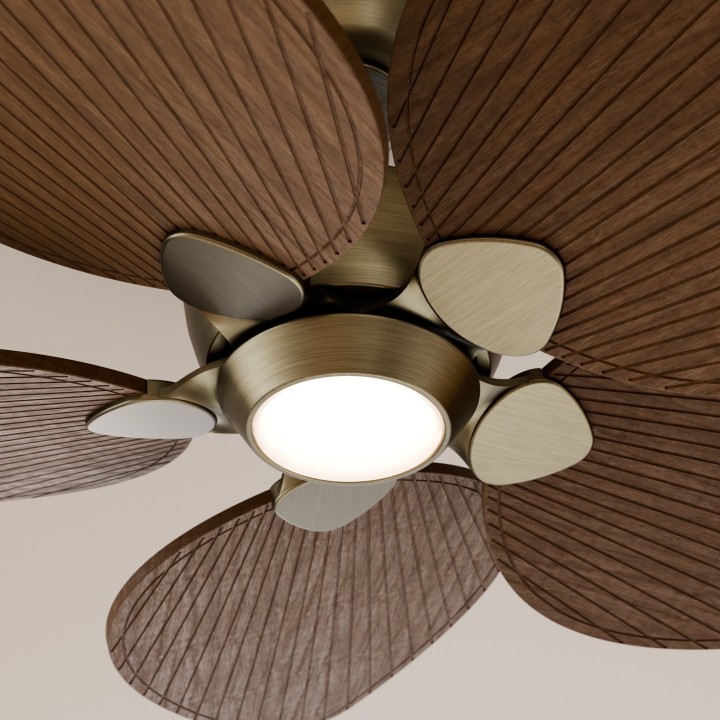 Ventilador ALMA L latón madera oscura con luz – Sulion